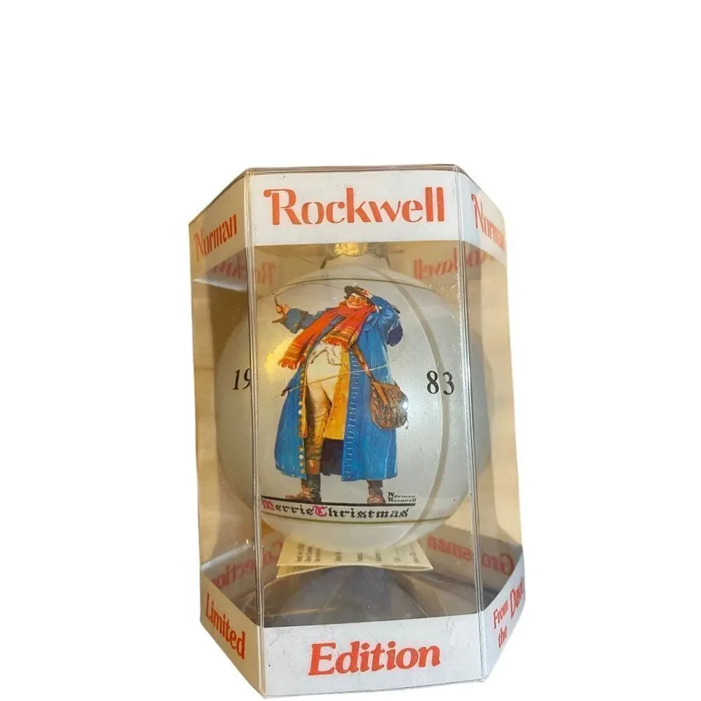 Vintage Norman Rockwell, 1983 Christmas glass ornaments in box
